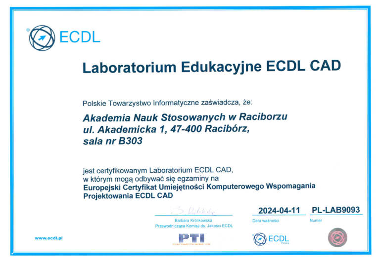 certyfikat ECDL do 2024 CAD