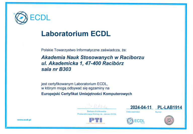 certyfikat ECDL do 2024 sala B303 2