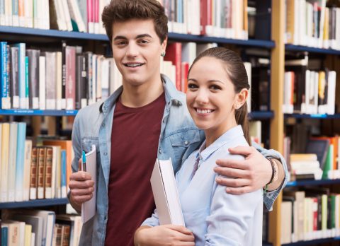 Teen students at the library