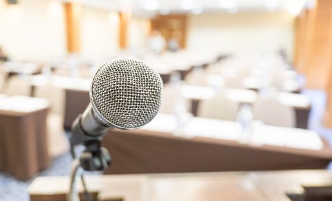 Close up microphone at seminar room